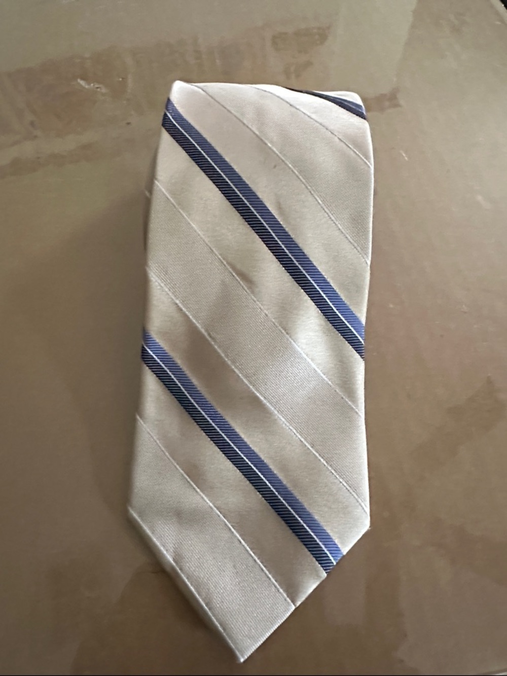 Valentino Beige Tie with Navy and Light Blue Stripes